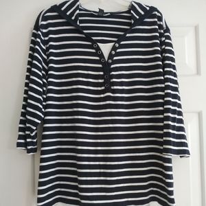 Karen Scott Sport Womens 2X Navy Blue and White Ho